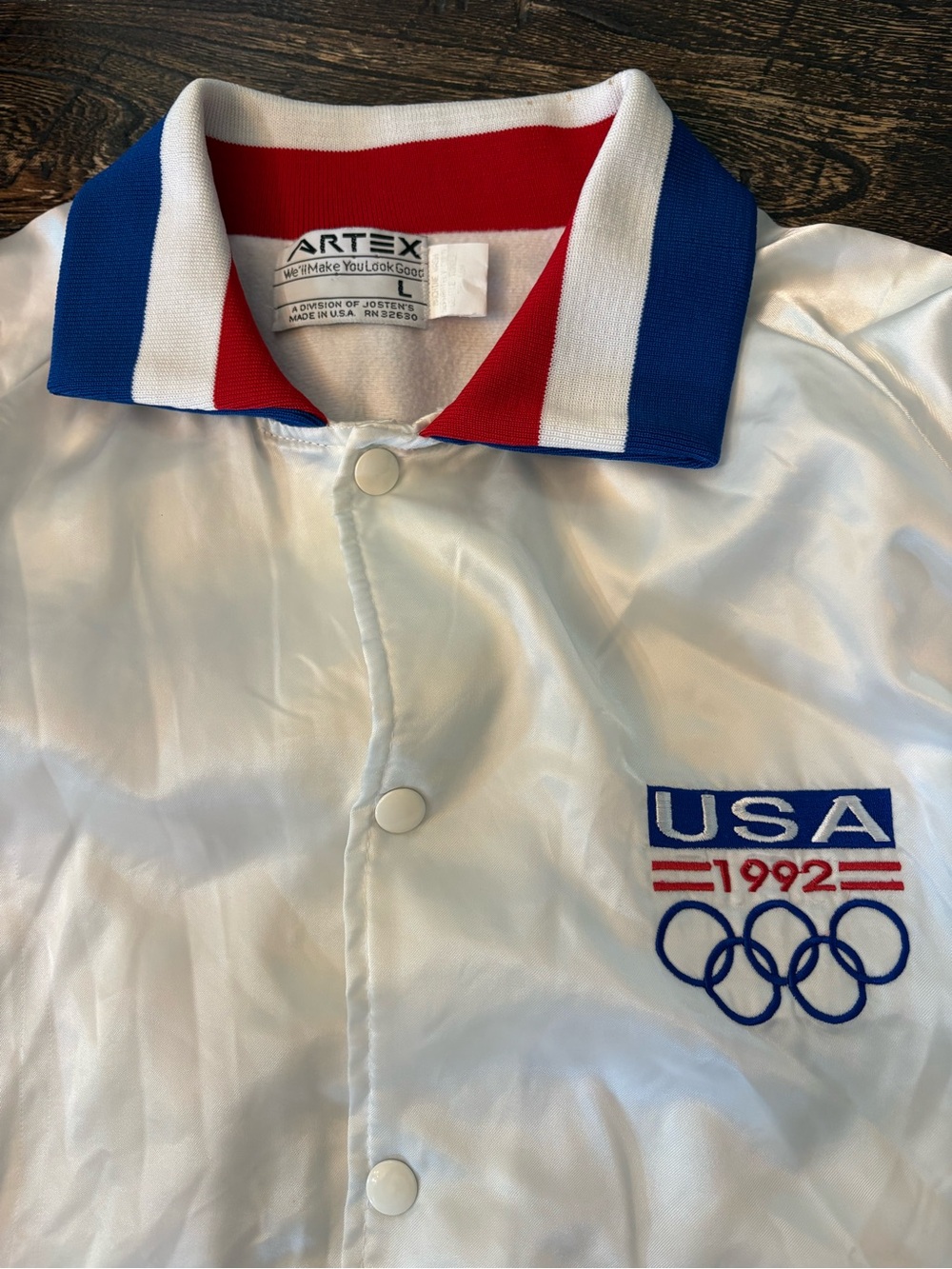 Artex Bomber Jacket Mens Large White 1992 USA Olympic‎ Satin Vintage - Picture 4 of 8